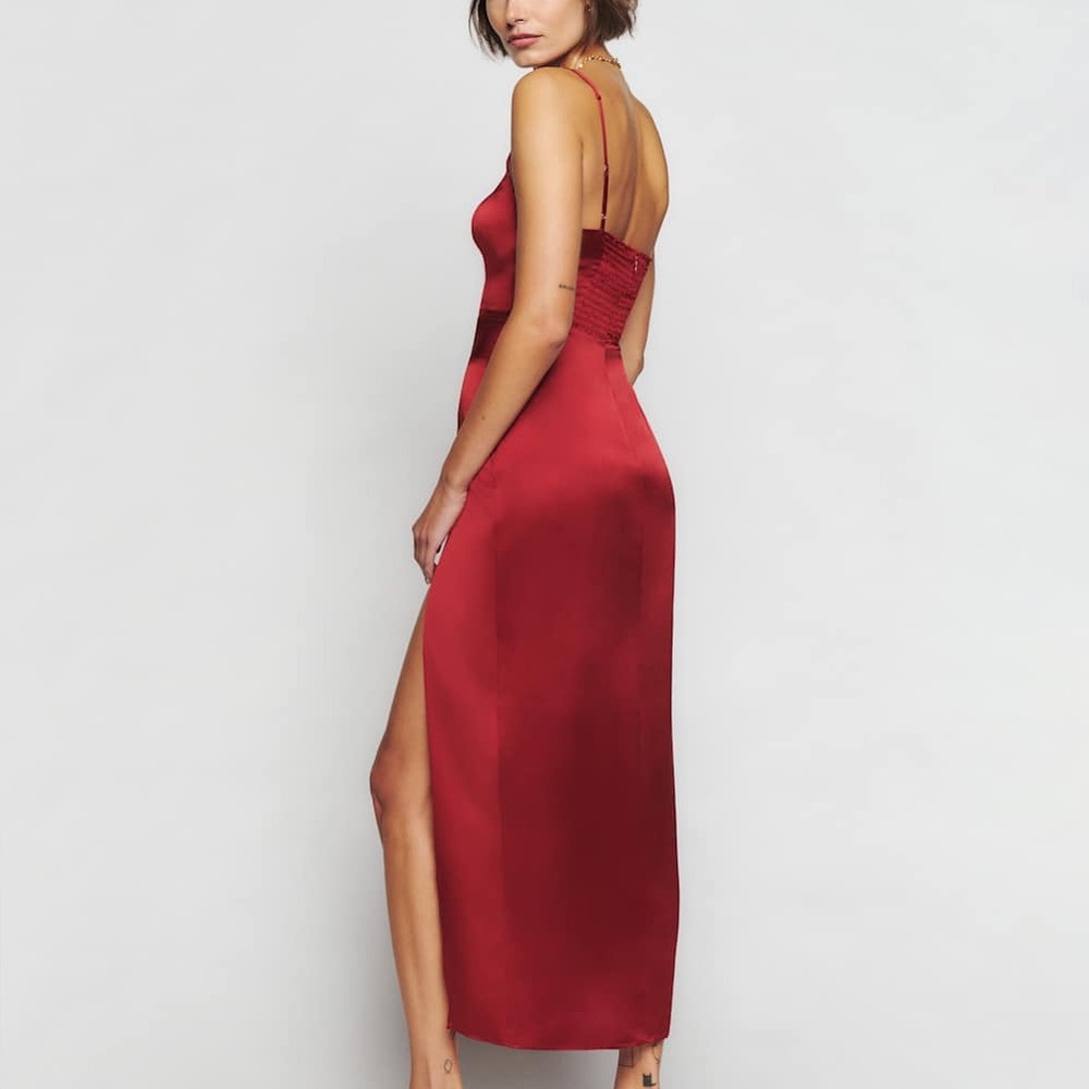 Reformation Solay Red Silk Midi Dress Size 2 - Picture 4 of 12